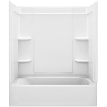 Ensemble 60" Vikrell Alcove Bath/Shower Module with Right Above-Floor Drain, Soaking Tub, 3 Walls with Backer Boards, and 4 Shelves