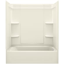 Ensemble 60" Vikrell Alcove Bath/Shower Module with Right Above-Floor Drain, Soaking Tub, 3 Walls with Backer Boards, and 4 Shelves