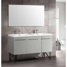 Annecy 59" Free Standing Floating Double Basin Vanity Set with MDF Cabinet and Ceramic Vanity Top