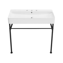 Carre 35-5/8" Rectangular Ceramic Console Bathroom Sink with Overflow and 3 Faucet Holes At 4" Centers