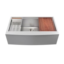 Rivage 36" Farmhouse Single Basin Stainless Steel Kitchen Sink with Basket Strainer, Colander, and Drain Board