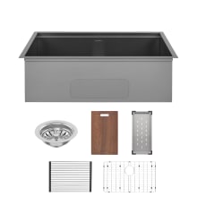 Tourner 32" Undermount Single Basin Stainless Steel Kitchen Sink with Basket Strainer, Colander, and Drain Board