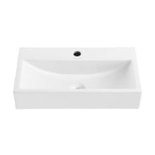 Rennes 24" Rectangular Ceramic Vessel Bathroom Sink with Single Faucet Hole and Center Drain