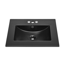 24" Rectangular Ceramic Drop In Bathroom Sink with Overflow and 3 Faucet Holes at 4" Centers