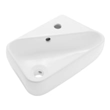Plaisir 18" Rectangular Ceramic Wall Mounted Bathroom Sink with Overflow and 1 Faucet Hole