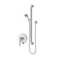 Origins Shower Trim Package with Single Function Shower Head and Rough In Valve with Double Lever Handle