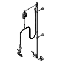 0.65 GPM Wall Mounted Food Service Faucet with 24" Riser, Spray Valve, and 68" Hose - Includes Overhead Swivel Extension Arm with Balancer