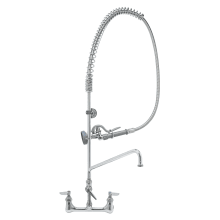 EasyInstall Wall Mounted Pre-Rinse Faucet with Spring Action, Add-On Faucet, 14" Swing Nozzle, Flex Hose, Spray Valve, 9" Bracket and Lever Handles