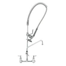 EasyInstall Wall Mounted Pre-Rinse Faucet with Spring Action, 8" Centers, Add-On Faucet, 14" Swing Nozzle, Flex Hose, Spray Valve and Lever Handles