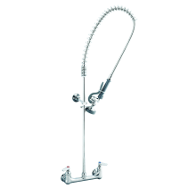 EasyInstall Wall Mounted Pre-Rinse Faucet with Spring Action, 8" Centers, Flex Hose, 1.15 GPM Spray Valve, Wall Bracket and Lever Handles