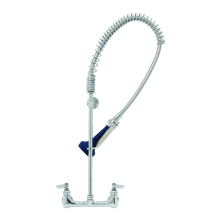 EasyInstall Wall Mounted Pre-Rinse Faucet with Spring Action, 8" Centers, Flex Hose, 0.65 GPM Low Flow Spray Valve and Lever Handles