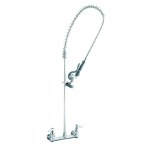 EasyInstall Wall Mounted Pre-Rinse Faucet with 8" Centers, Spring Action, 44" Flexible Stainless Steel Hose, 1.15 GPM Spray Valve and Lever Handles