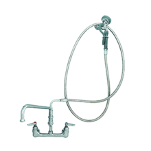 Wall Mounted Spray Assembly with 8" Centers, Add-On Faucet, 12" Swing Nozzle, 1.15 GPM Angled Spray Valve, Flex Hose, Swivel Adapter and Lever Handles