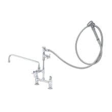 1.15 GPM Deck Mounted Bridge Mixing Faucet with Angled Spray Valve and 80" Flexible Stainless Steel Hose - Includes Wall Hook, and Add-On Faucet