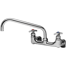 Big-Flo Wall Mounted Mixing Faucet with 8" Centers, 12" Swing Nozzle, Plain Outlet, Cross Handles and Inlet Elbows