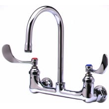 B-300 Wall Mounted Double Pantry Faucet with 8" Centers, Swivel/ Rigid Gooseneck, Stream Regulator Outlet and 4" Wrist Action Handles