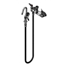 8"W Wall Mounted Bridge Pot Filler Faucet with Hook Nozzle Spray Valve and 68" Hose