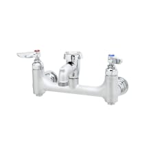 Wall Mounted Service Sink Faucet with 8" Centers, Vacuum Breaker, Built-In Stops, Garden Hose Outlet and Lever Handles