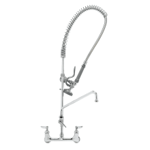 EasyInstall Wall Mounted Pre-Rinse Faucet with 8" Centers, Add-On Faucet, 18" Swing Nozzle, Flex Hose, Spray Valve, 12" Wall Bracket and Lever Handles
