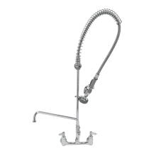 Wall Mounted Pre-Rinse Faucet with Spring Action, 8" Centers, Add-On Faucet, 14" Swing Nozzle, Flex Hose, Spray Valve, Wall Bracket and Lever Handles