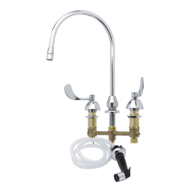 Deck Mounted Medical Faucet with Sidespray, 8" Centers, Swivel Gooseneck, 2.2 GPM Aerator and 4" Wrist Action Handles