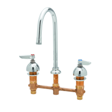 Deck Mounted Lavatory Faucet with 8" Centers, Rigid Gooseneck Spout, Stream Regulator Outlet and Lever Handles