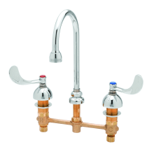 Deck Mounted Medical Faucet with 8" Centers, Swivel Gooseneck, Rosespray and 4" Wrist Action Handles