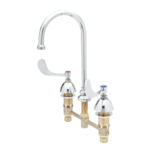 Deck Mounted Medical Faucet with 8" Centers, 133X Swivel Gooseneck, Stream Regulator Outlet, 1.6 GPM Flow Control and 4" Wrist Action Handles