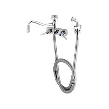 Wall Mounted Workboard Faucet with 8" Centers, 8" Swing Nozzle, Diverter Valve, Hose, Spray Valve and Lever Handles