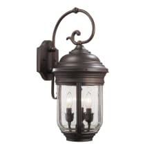 Amherst 3 Light 22-1/2" Tall Top-hung Brass Outdoor Wall Sconce with Clear Seeded Glass