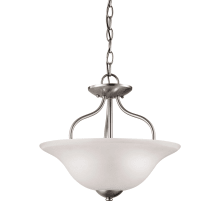 Conway Convertible 2 Light 15" Wide Pendant / Semi-Flush Ceiling Fixture with White Glass Shade