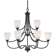 Arlington 9 Light 36" Wide Chandelier with White Glass Shades