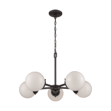 Beckett 5 Light 26" Wide Chandelier with White Glass Shades
