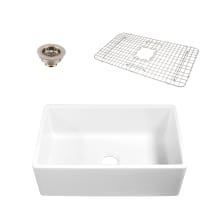 Fireclay 33" Farmhouse Single Basin Fireclay Kitchen Sink with Basin Rack and Basket Strainer