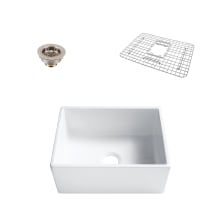 Fireclay 24" Farmhouse Single Basin Fireclay Kitchen Sink with Basin Rack and Basket Strainer