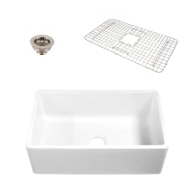 Fireclay 30" Farmhouse Single Basin Fireclay Kitchen Sink with Basin Rack and Basket Strainer
