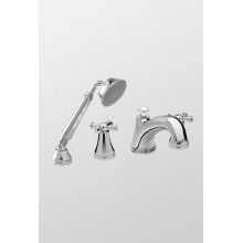 Vivian Double Handle Deck Mounted Roman Tub Filler with Hand Shower and Metal Cross Handles