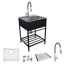 25" Free Standing Single Basin Stainless Steel Laundry Sink with Storage Rack