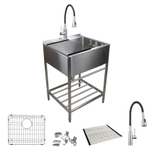 25" Free Standing Single Basin Stainless Steel Laundry Sink with Storage Rack