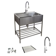 36" Free Standing Single Basin Stainless Steel Laundry Sink with Storage Rack