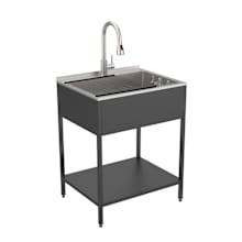 Contemporary Laundry Washstand 28" Free Standing Single Basin Stainless Steel Utility Sink with Storage Shelf, Stainless Steel Faucet and Basin Rack