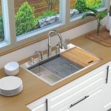 33" Drop In Single Basin Stainless Steel Kitchen Sink with Basin Rack, Basket Strainer, Colander and Cutting Board