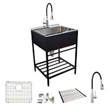 Contemporary Laundry Washstand 25" Free Standing Single Basin Stainless Steel Laundry Sink with Storage Rack