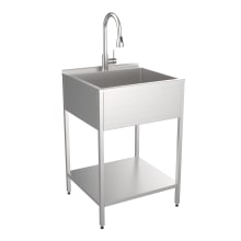 24" Free Standing Single Basin Stainless Steel Utility Sink with Storage Shelf and Stainless Steel Faucet