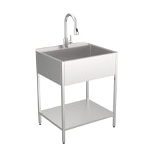 28" Free Standing Single Basin Stainless Steel Utility Sink with Storage Shelf and Stainless Steel Faucet