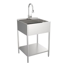 24" Free Standing Single Basin Stainless Steel Utility Sink with Storage Shelf, Stainless Steel Faucet and Basin Rack