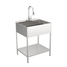 28" Free Standing Single Basin Stainless Steel Utility Sink with Storage Shelf, Stainless Steel Faucet and Basin Rack