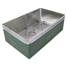 Rimless 29" Undermount Single Basin Kitchen Sink with Basin Rack and Basket Strainer