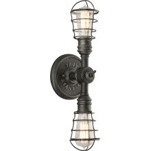 Conduit 2 Light Industrial Wall Sconce with Wire Cage