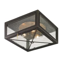 Randolph 3 Light 13" Wide Outdoor Flush Mount Square Ceiling Fixture with Seedy Glass Square Shade